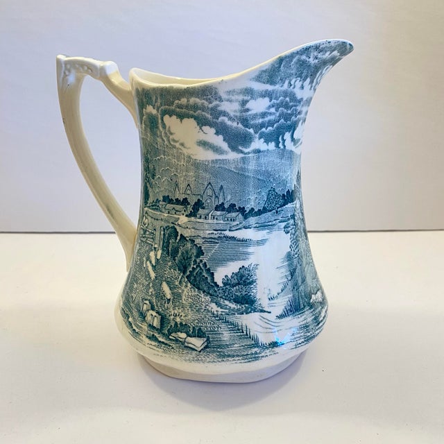 Antique Alfred Meakin Tintern Transferware Pitcher Jug C1920 England Green Gray For Sale In Richmond - Image 6 of 8
