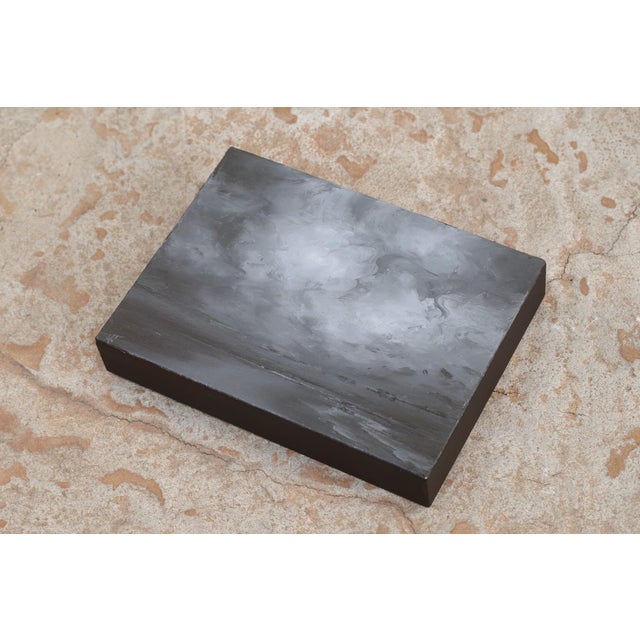 Contemporary Shores of Next Year by Todd Carpenter | Oil on Board Black and white seascape with cloudy sky. For Sale - Image 3 of 3