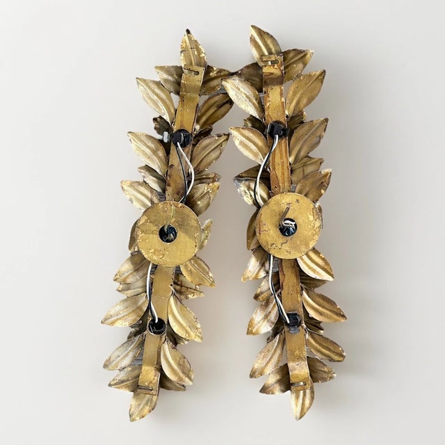 1960's Hollywood Regency Gilt Gold Floral Wall Sconces by Hans Kogl a - Pair For Sale - Image 13 of 17