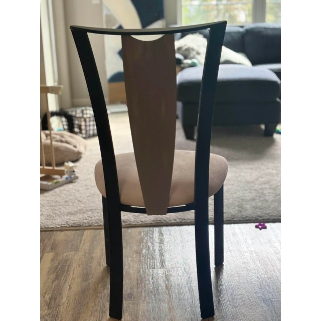 Set of 4 Modern Dining Chairs With Brushed Metal Backs For Sale - Image 4 of 11