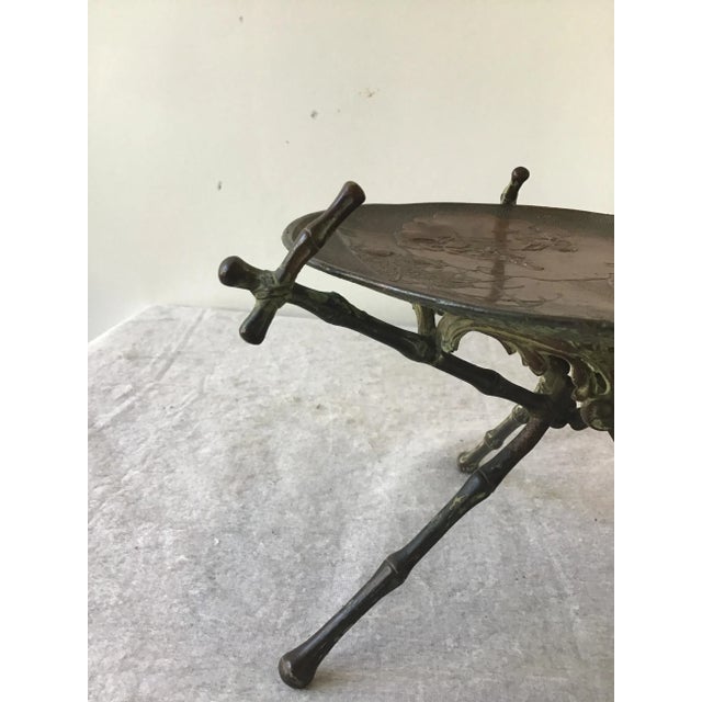 1920s 1920s Copper Stamped Dish Or Disc With Patina On Copper Faux Bamboo Stand For Sale - Image 5 of 10