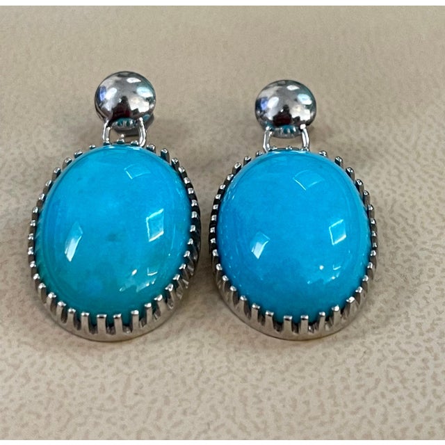 Contemporary 22 Carat Natural Sleeping Beauty Turquoise Cocktail Earring 18 Karat White Gold For Sale - Image 3 of 18