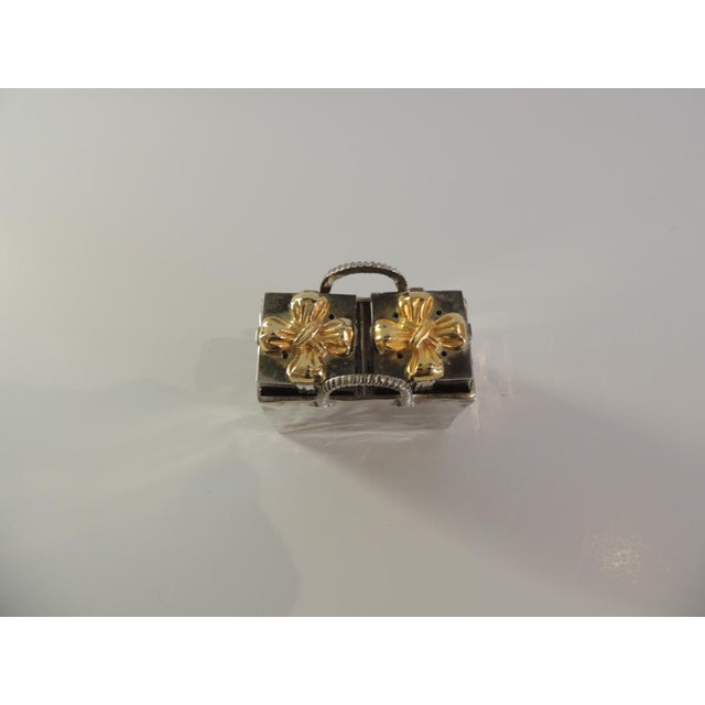 Mid-Century Modern Vintage Silver Plated Shopping Bag and Gifts Salt & Pepper Shakers - Set of 2 For Sale - Image 3 of 5