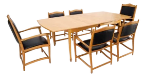 Late 20th Century Solid Curly Maple Table 6 Chairs Bench Hand Made Jointly Studio Dining Set