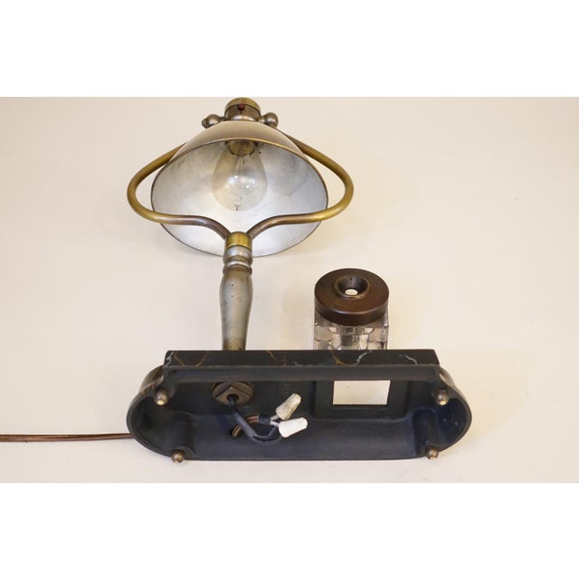 1910s Rare Arts Crafts Bradley Hubbard Brass Tilt Shade Pen Inkwell Cast Iron Student Table Lamp For Sale - Image 13 of 13