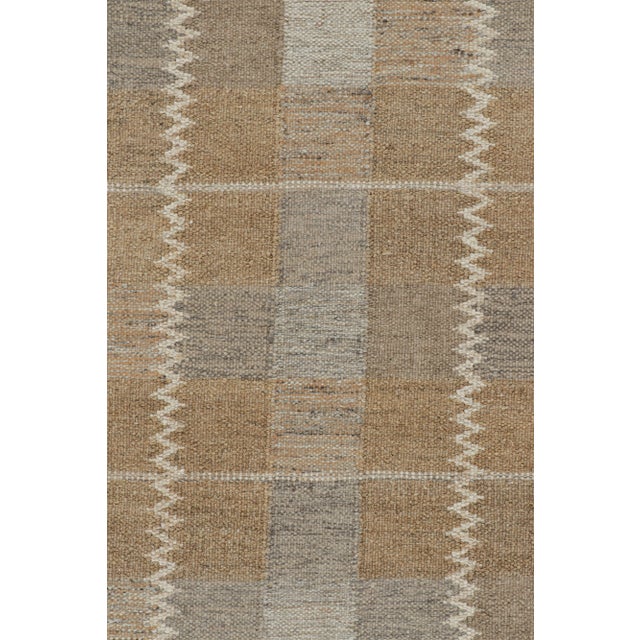 Mid-Century Modern Rug & Kilim’s Scandinavian Style Rug with Brown and Gray Geometric Pattern - 3x12 For Sale - Image 3 of 7