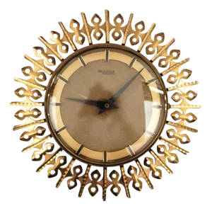 Mid-Century Modern Sunburst Wall Clock in Brass from Trichter, Germany, 1950s