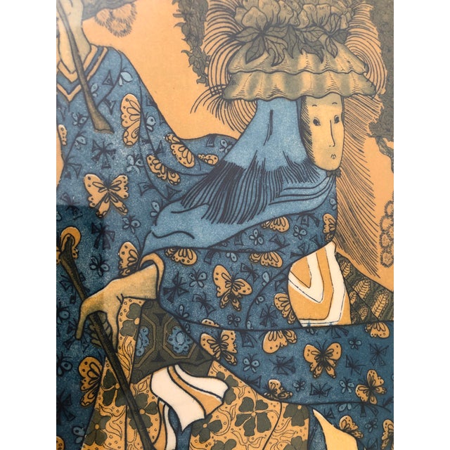 “Dancing Flower Lady” Friedenfeld Asian Style print, signed, framed, under glass. 19x26