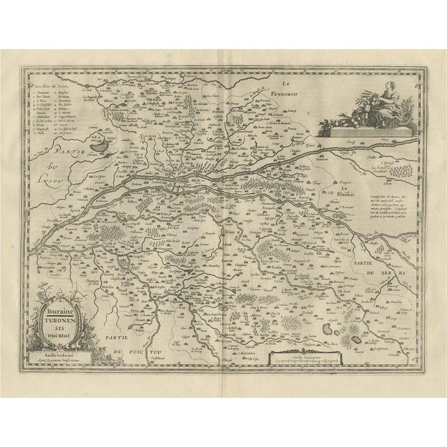 Antique Map of the Region of Touraine by Janssonius, 1657 For Sale