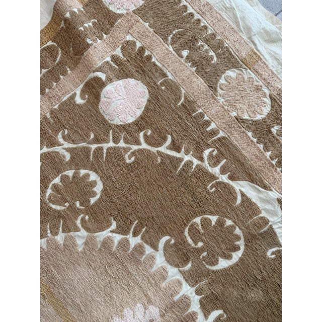 Textile Suzani Embroidery Wall Decor — Neutral Tan Asian Embroidery For Sale - Image 7 of 8