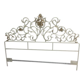 French Provincial White and Gold Iron Headboard For Sale