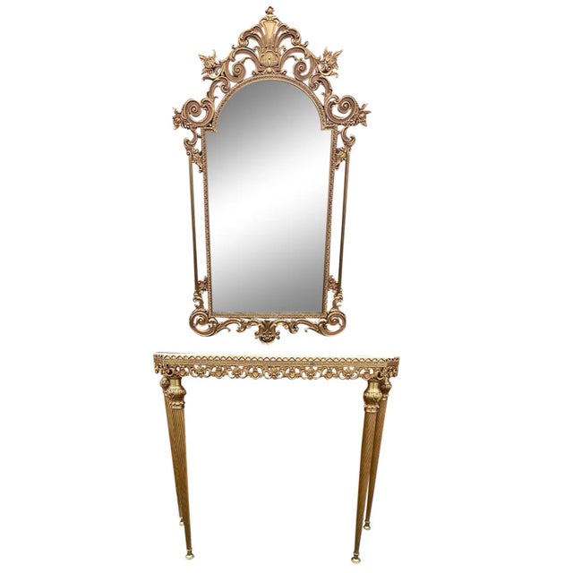 Brass Louis XVI Style Italian Brass Console & Mirror For Sale - Image 8 of 8