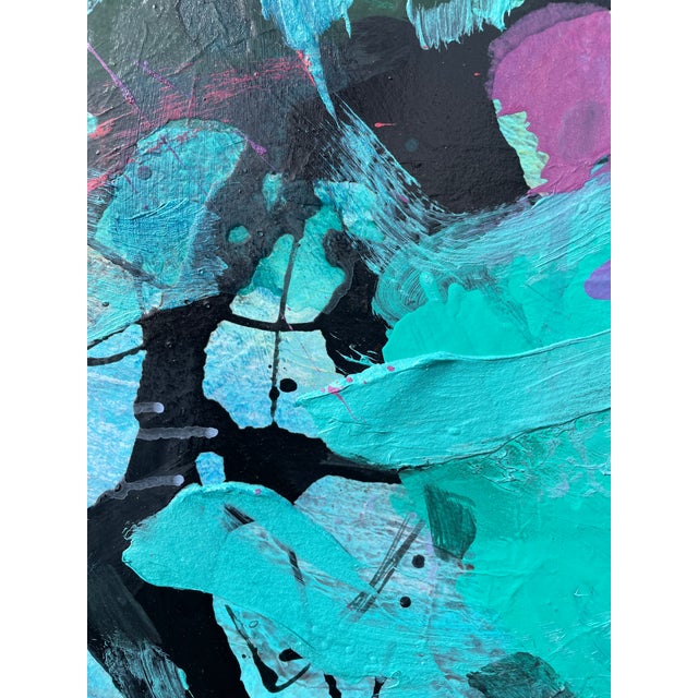 "Beach Days" Large Coastal Modern Statement Painting in Aqua and Teal With Magenta Accents For Sale - Image 9 of 13