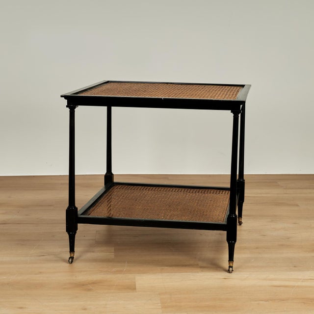 Vintage British Colonial Style Two Tiered Caned Stand or Table For Sale - Image 9 of 12