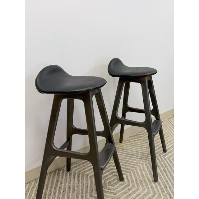 Wood Rare Erik Buch MCM Teak Barstool Pair Danish Modern Vintage Collector Find For Sale - Image 7 of 12