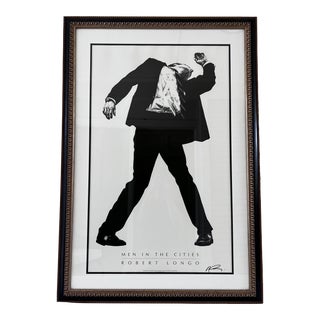 1991 Vintage Framed Robert Longo Signed Men in the Cities Exhibition Poster For Sale