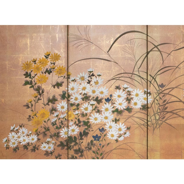 1970s "Autumn Flowers", 1970s Showa Era Japanese Painted Byobu Screen For Sale - Image 5 of 18