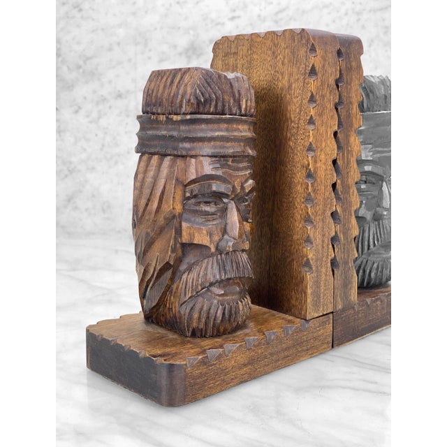Mid-Century Carved Wood Figural Tiki Bookends - a Pair For Sale - Image 6 of 10
