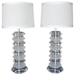 Frosted and Clear Acrylic Table Lamps - a Pair