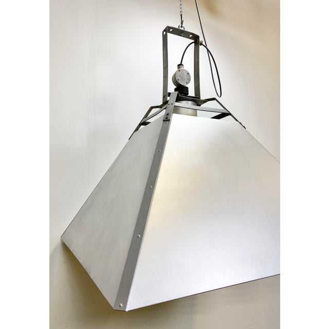 - Large vintage industrial hall lamp - Dates to 1970s-1980s - Silver metal shade - Socket for E 27 light bulbs - Weighs...