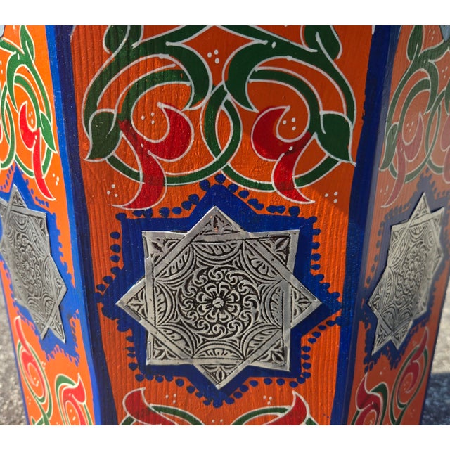 Orange Moroccan Hand-Painted Accent Table For Sale - Image 4 of 6