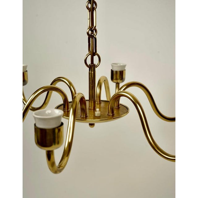 Six-Arm Chandelier in Brass with Silk Shades by Josef Frank for Oswald Haerdtl, 1935 For Sale - Image 9 of 16