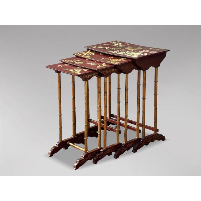 French Floral Painted Nesting Tables, 1880s, Set of 4 For Sale - Image 13 of 13