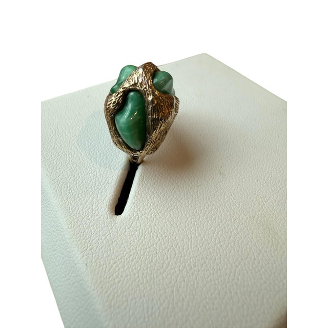 Green Brutalist Sterling Panetta Faux Jade Ring For Sale - Image 8 of 9