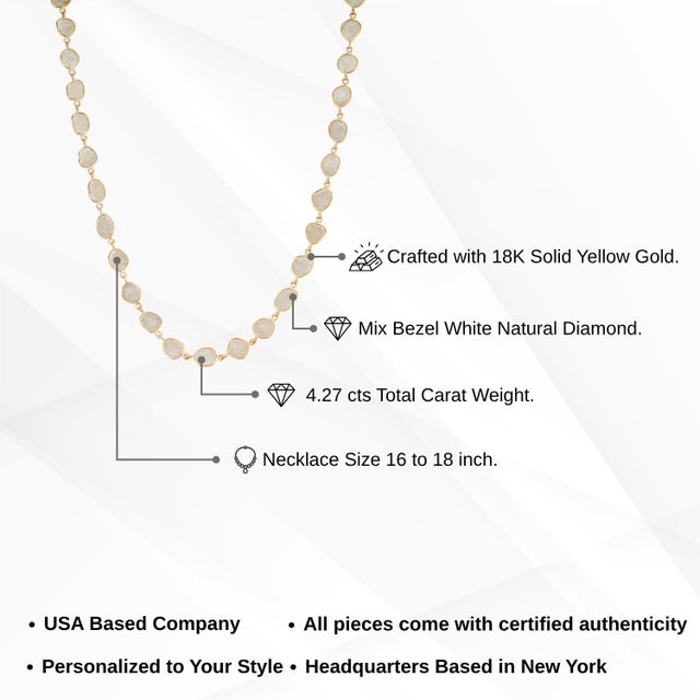 18k Yellow Gold 4.27ct Natural Uncut Diamond Slice Station Necklace 18 Inches For Sale - Image 9 of 14