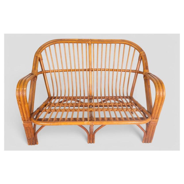 Vintage Brown Rattan Loveseat For Sale - Image 6 of 9