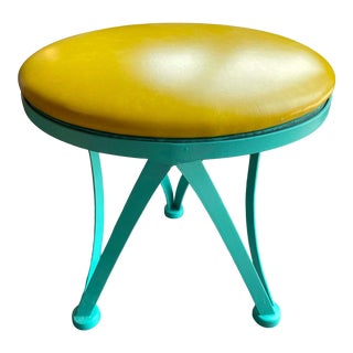 1950's Iron & Yellow Vinyl Stool For Sale