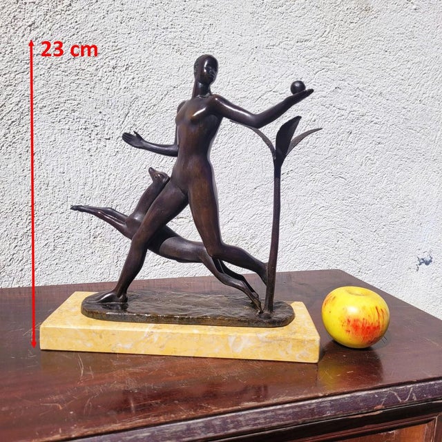 20th Century Man with Antelope in Bronze and Marble For Sale - Image 3 of 18