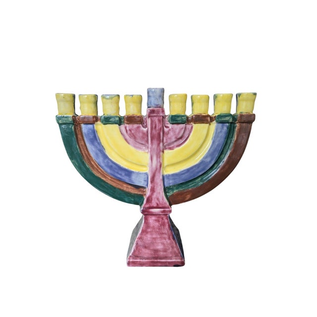 Vintage Hand Painted Ceramic Studio Pottery Menorah For Sale - Image 16 of 16
