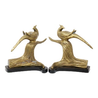 Palm Beach Regency Vintage Brass Pheasants on Branches Figures - a Pair For Sale