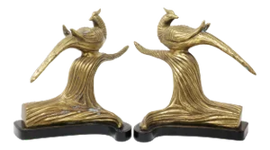 Palm Beach Regency Vintage Brass Pheasants on Branches Figures - a Pair