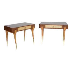 Mid Century Side Tables With Parchment Drawers - Set of 2