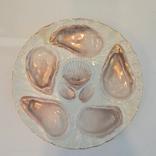 Ceramic Late 19th Century Weimar Germany Iridescent Pink Porcelain Scalloped Oyster Plate For Sale - Image 7 of 8