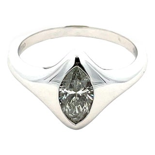 0.87 Carat Weight Bezel Set Marquise Diamond Ring in 18k White Gold, Size 6.75 For Sale