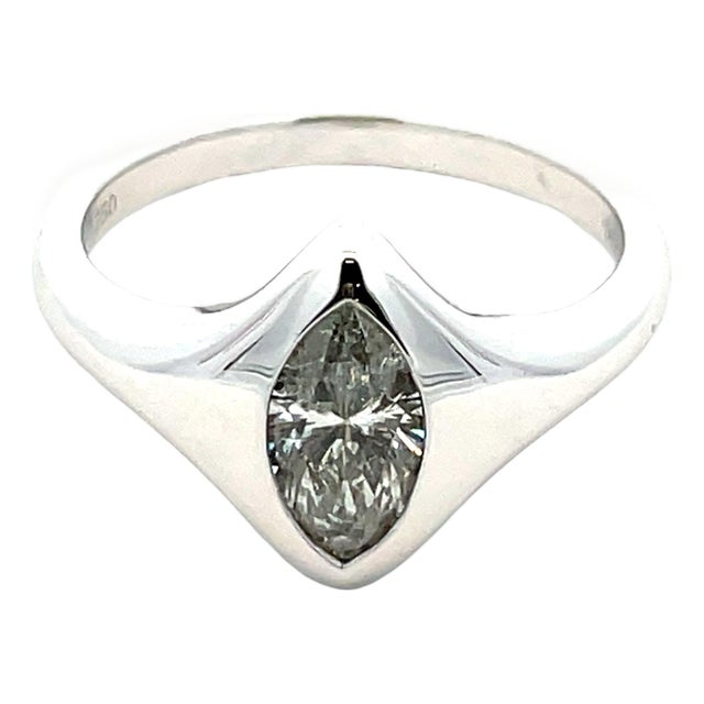 0.87 Carat Weight Bezel Set Marquise Diamond Ring in 18k White Gold, Size 6.75 For Sale