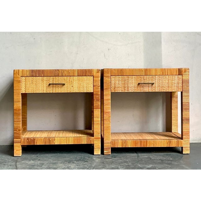 Early 21st Century Vintage Boho Bielecky Brothers Woven Rattan Nightstands - A Pair For Sale - Image 5 of 8