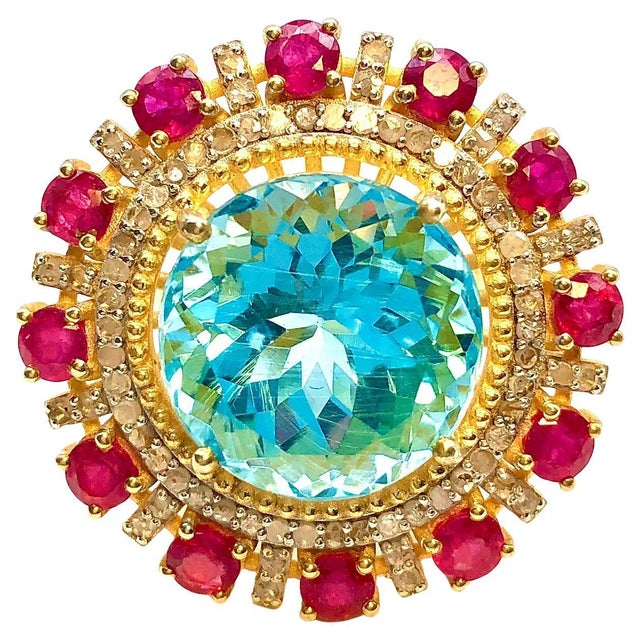 Bochic "Orient" Vintage African Ruby, Topaz & Diamond Ring Set In 18K Gold & Silver For Sale - Image 15 of 18