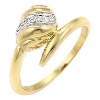 Cartier 18k Two Tone Gold Diamond Snake Bypass Ring, Size 4 For Sale
