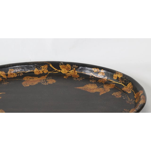 Vintage Red Hand-Painted Floral Decorative Disc/Tray For Sale - Image 4 of 6