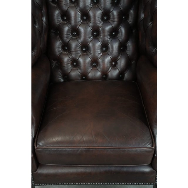 English Brown Cowhide Chesterfield Armchair For Sale - Image 6 of 13