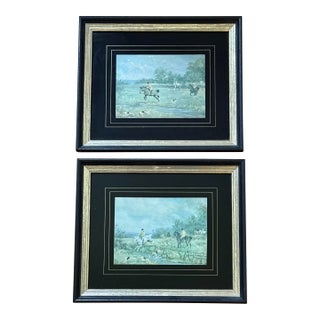 Midcentury Framed Equestrian Fox Hunt Prints, a Pair For Sale
