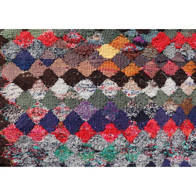 Vintage Moroccan Rag Rug With Diamond Pattern in Multicolor Tones 5'5 X 5'10 For Sale - Image 9 of 11