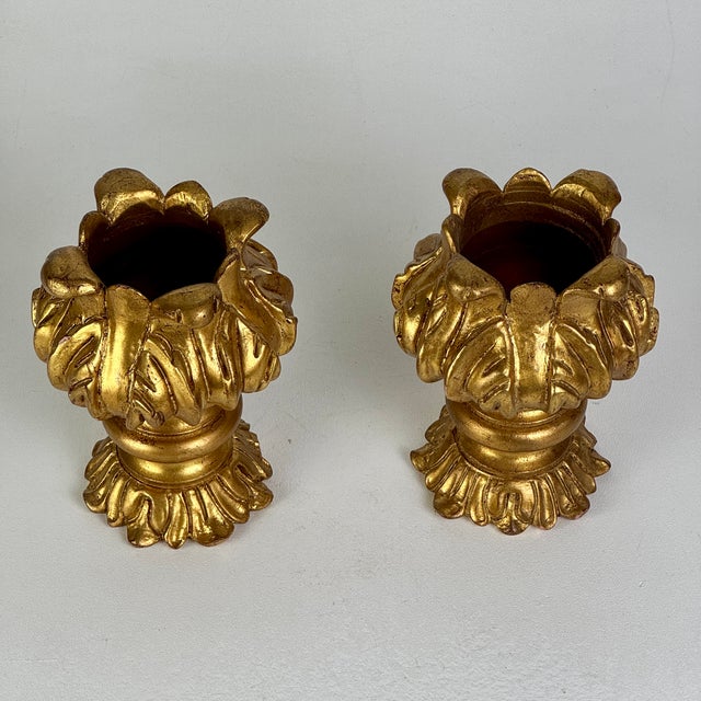 Pair of Vintage Salvaged Italian Gilt Carved Wood Candle Holders For Sale - Image 4 of 8