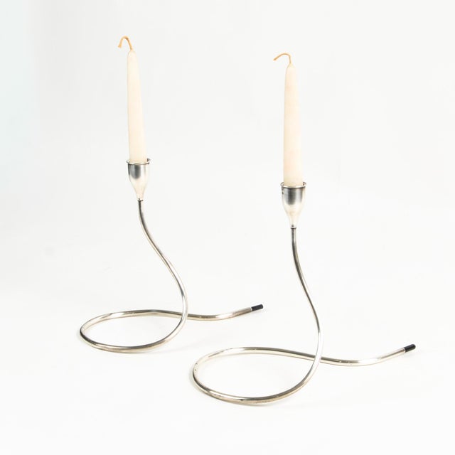 Towle Silversmiths Sterling Silver Serpent Candlestick Holder Pair Towle Silversmiths by Marion Anderson Noyes For Sale - Image 4 of 15