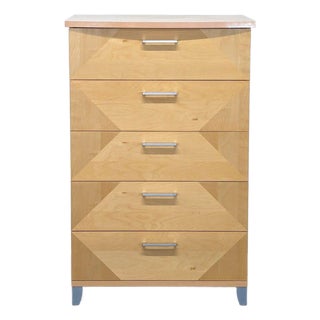 Alf Italia Contemporary 5-Drawer Light Wood Dresser With Silver Handles For Sale
