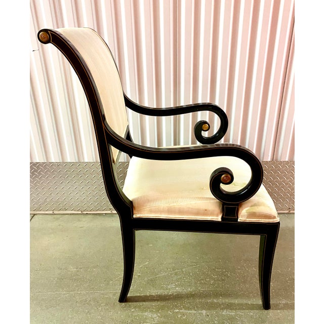 Kindel Black Lacquer Sleigh Back Neoclassical Style Dining Chairs Set